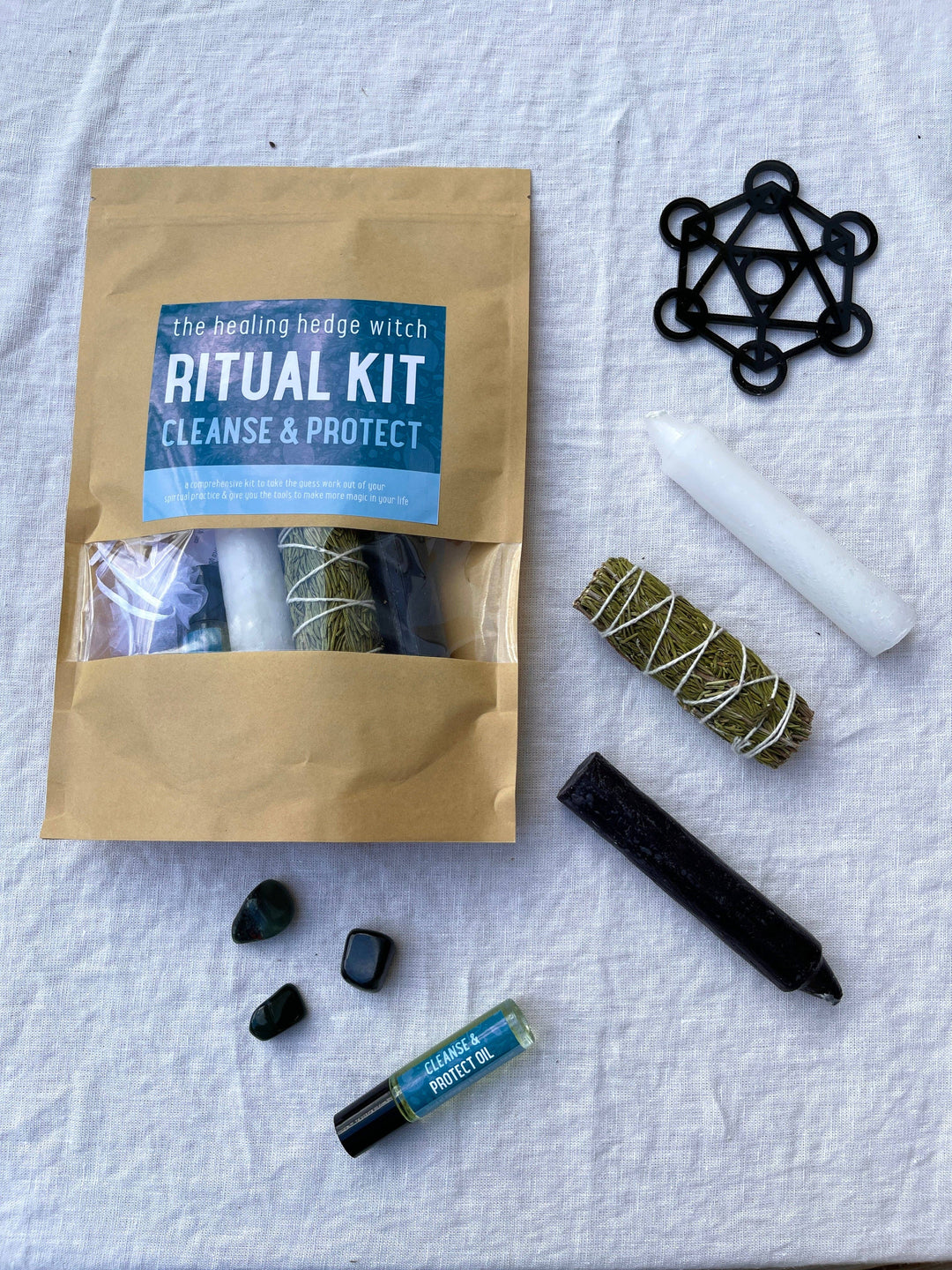 Cleanse and protect your space with rosemary, candles, crystals, and oil—ritual kit for grounding, shielding, and clarity.
