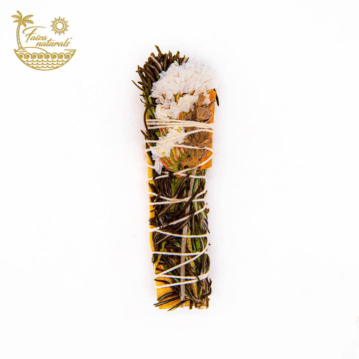 Cleanse and uplift with floral Palo Santo smudge sticks—lavender, rosemary, cinnamon, and sinuata for sacred energy clearing.